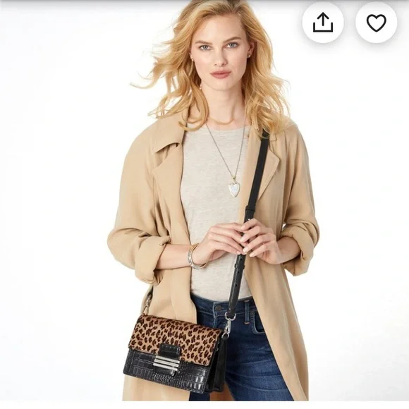 BRIGHTON El Paso LEON Leopard Black Leather Cross Body Bag Handbag - Picture 3 of 8